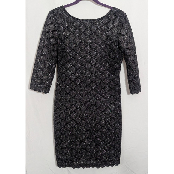 Ronni Nicole Black Sparkle Lace 3/4 Sleeve Sheath Dress Size 8 goth glam G2 - Picture 1 of 6